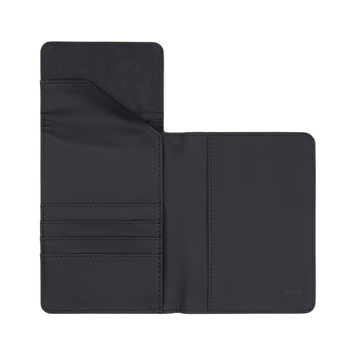 Funda de pasaporte y tarjetas de cuero sintético con protección RFID color negro tercera vista
