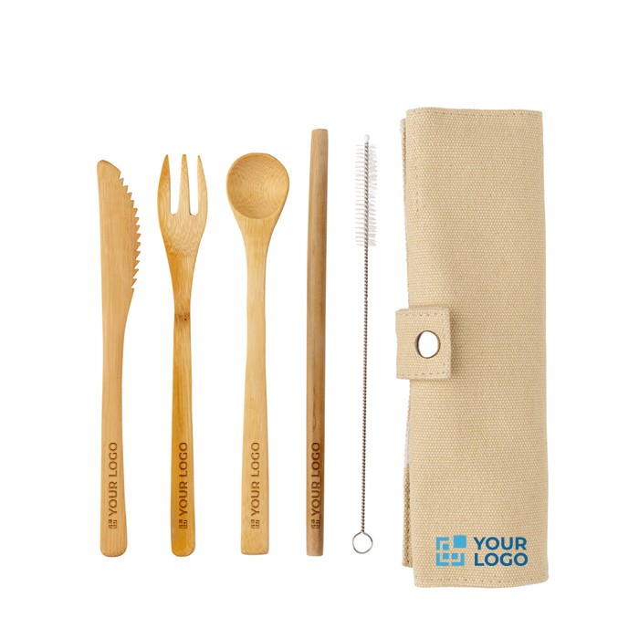 Cubiertos de bambú personalizados vista principal