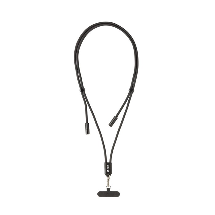 Cable para móvil con USB-C en RPET con correa cuello y carga 60W color negro vista de impresión