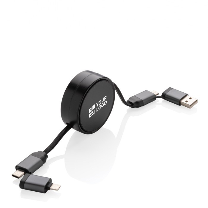 Cable 6 en 1 de aluminio reciclado extensible 100cm con Car Play color gris vista de impresión Cable 6 en 1 de aluminio reciclado extensible 100cm con Car Play color gris vista de impresión