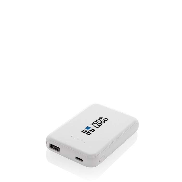 Powerbank inalámbrico magnético plástico reciclado 5.000 mAh color blanco vista de impresión Powerbank inalámbrico magnético plástico reciclado 5.000 mAh color blanco vista de impresión