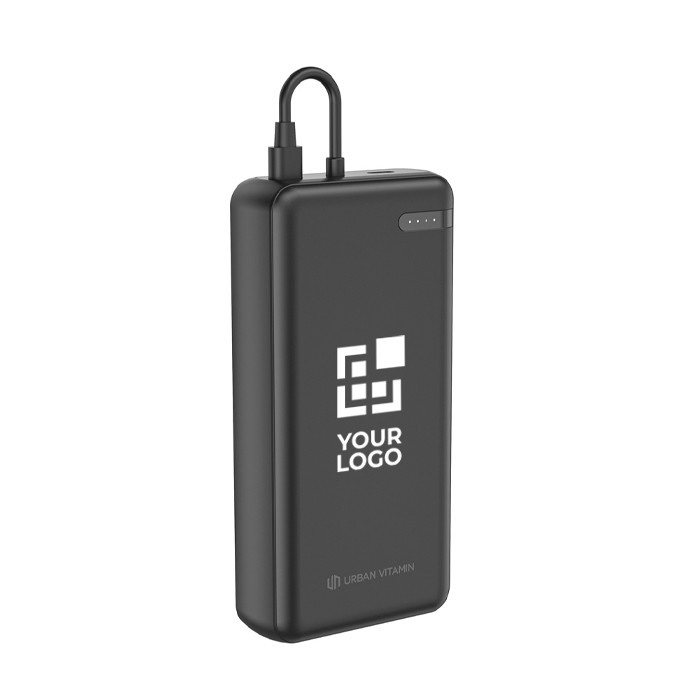 Powerbank ecológica para 2 dispositivos indicador de carga 20W color negro vista de impresión Powerbank ecológica para 2 dispositivos indicador de carga 20W color negro vista de impresión