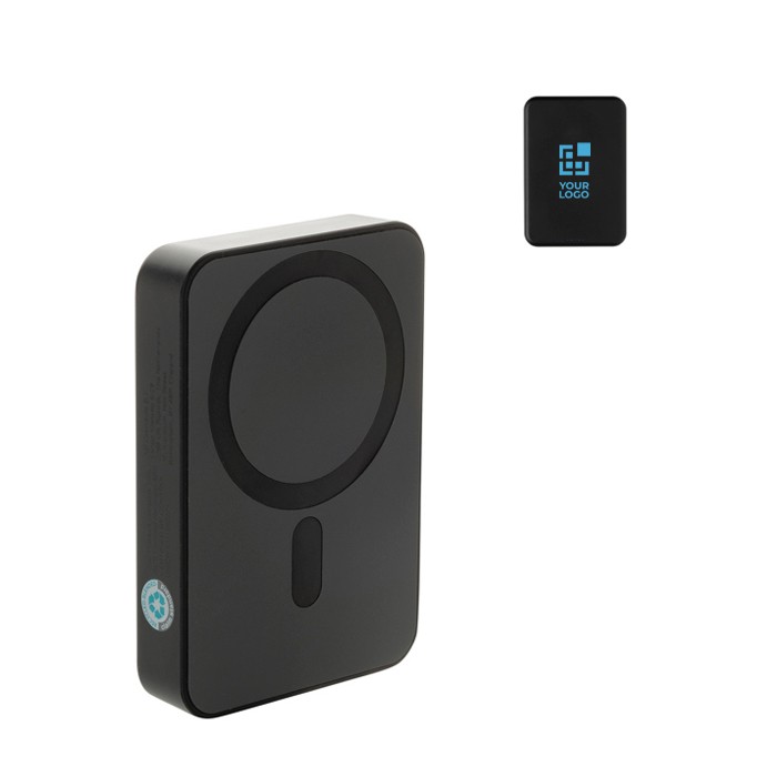 Powerbank de bolsillo ABS reciclado con indicador de carga 10.000 mAh color negro vista de impresión