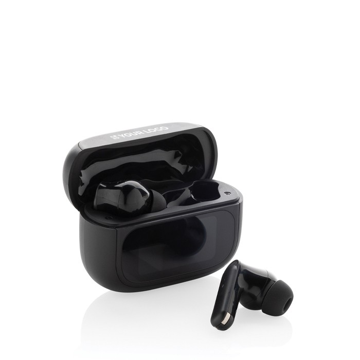 Auriculares inalámbricos con pantalla táctil y función llamada color negro vista de impresión Auriculares inalámbricos con pantalla táctil y función llamada color negro vista de impresión