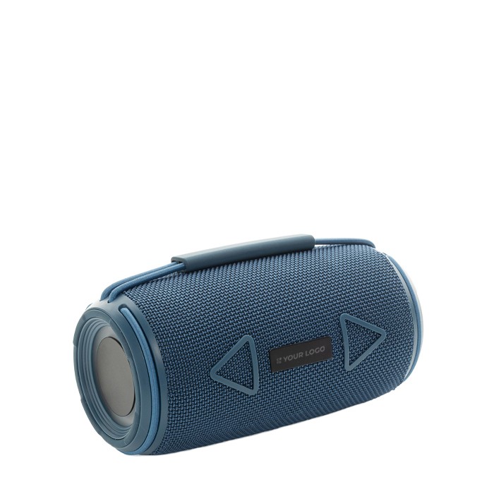 Altavoz BT 5.3 en plástico reciclado con resistencia IPX4 16W color azul vista de impresión