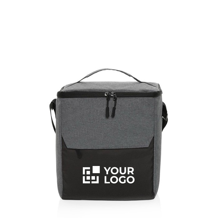 Bolsa térmica RPET con bolsilo frontal y capacidad hasta 12 latas color gris vista de impresión