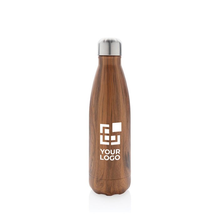 Botella de acero con estampado de madera vista principal Botella de acero con estampado de madera vista principal