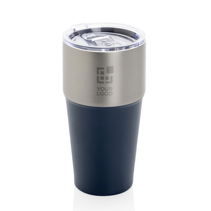 Vaso térmico de acero inoxidable reciclado antigoteo de 500ml color azul marino vista de impresión Vaso térmico de acero inoxidable reciclado antigoteo de 500ml color azul marino vista de impresión