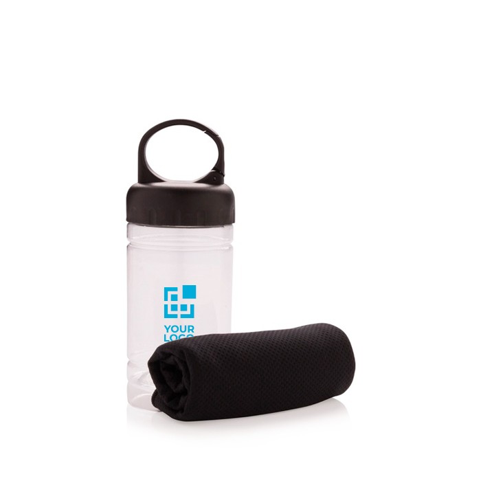 Toalla de microfibra con protección solar hecha para refrescar color negro vista de impresión