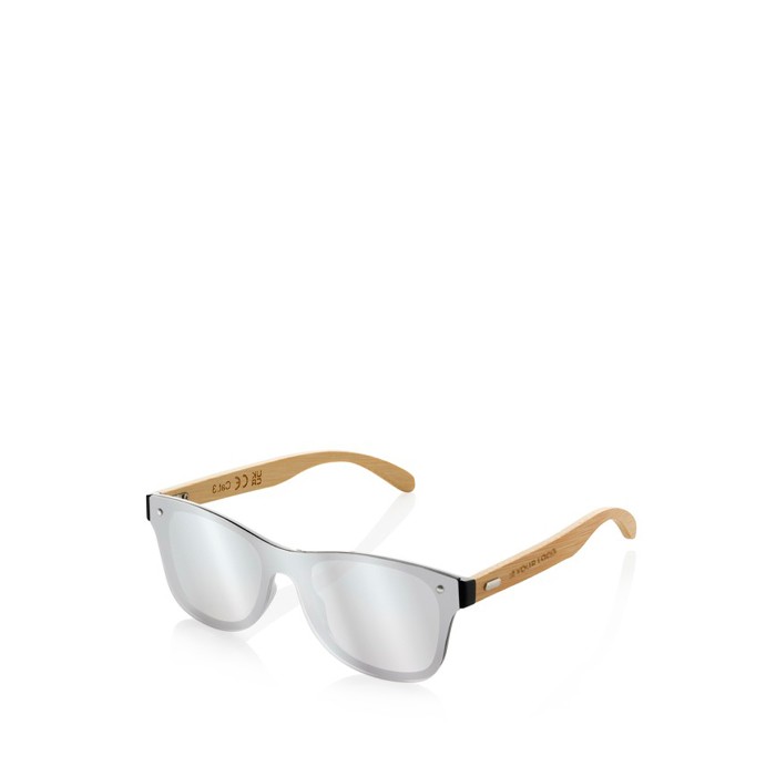 Gafas de sol eco con patillas de bambú y lentes espejo UV400 color marrón vista de impresión