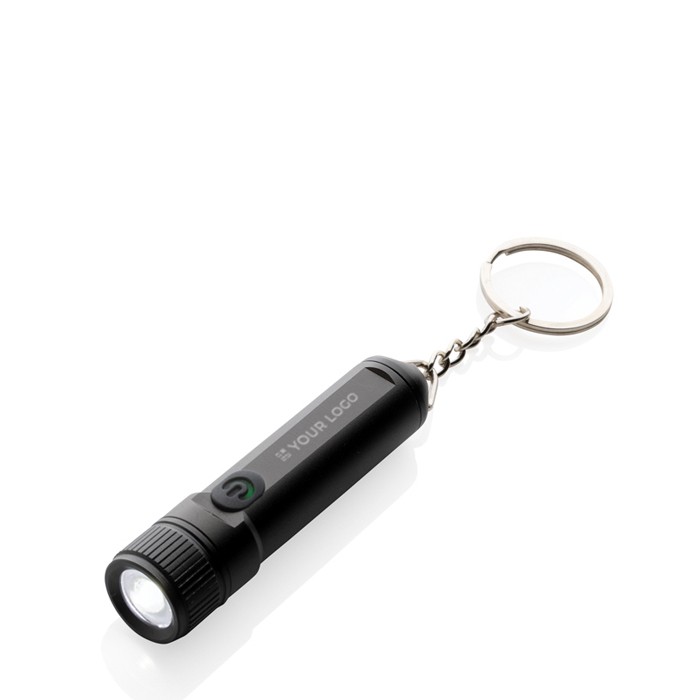 Linterna llavero recargable y ultra brillante con LED Gearx color negro vista de impresión