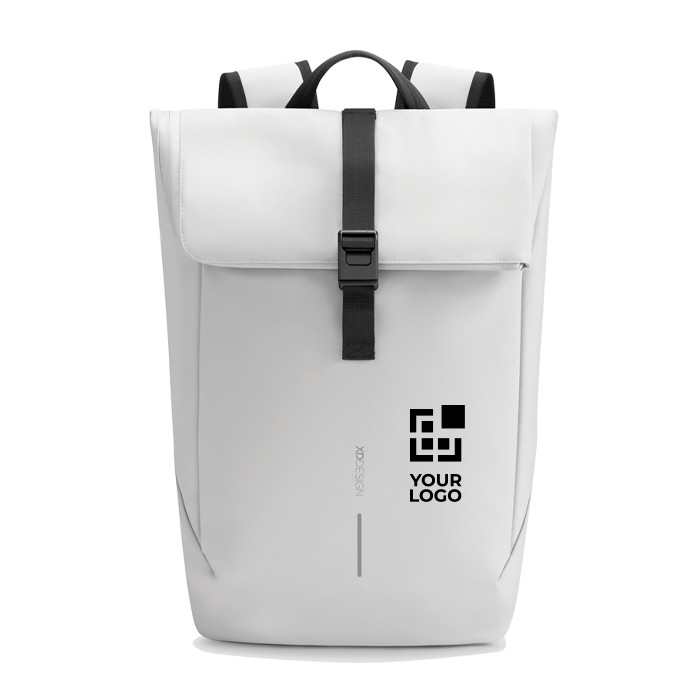 Mochila multiusos con tejido resistente al gua y solapa PC 16” color blanco roto vista de impresión Mochila multiusos con tejido resistente al gua y solapa PC 16” color blanco roto vista de impresión