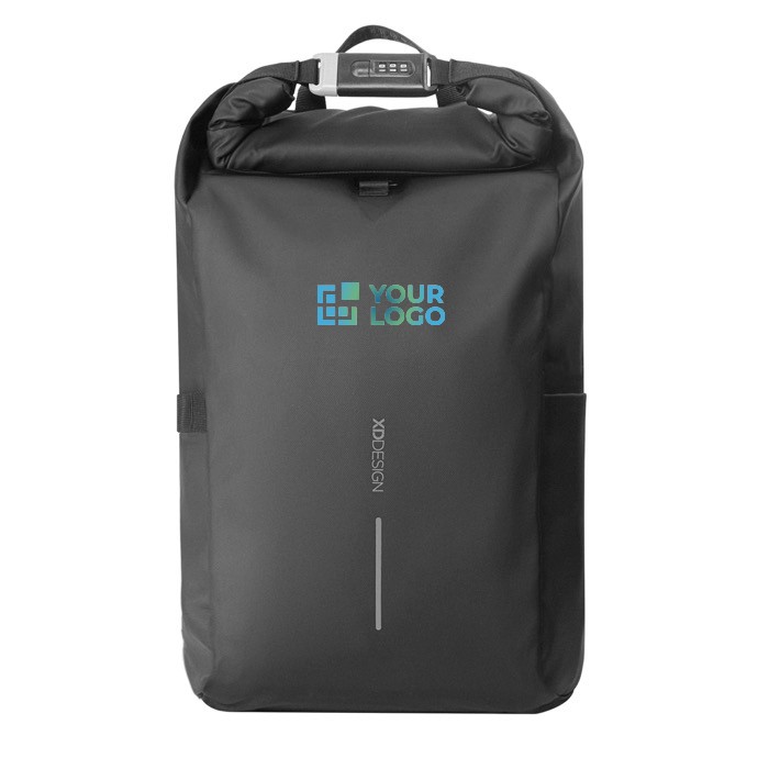 Mochila urbana impermeable con fijación a bicicleta y antirrobo 16” color negro vista de impresión