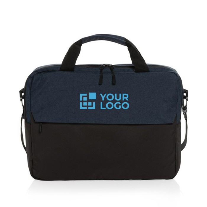 Maletín de RPET para PC con múltiples bolsillos interiores 15,6” color azul vista de impresión