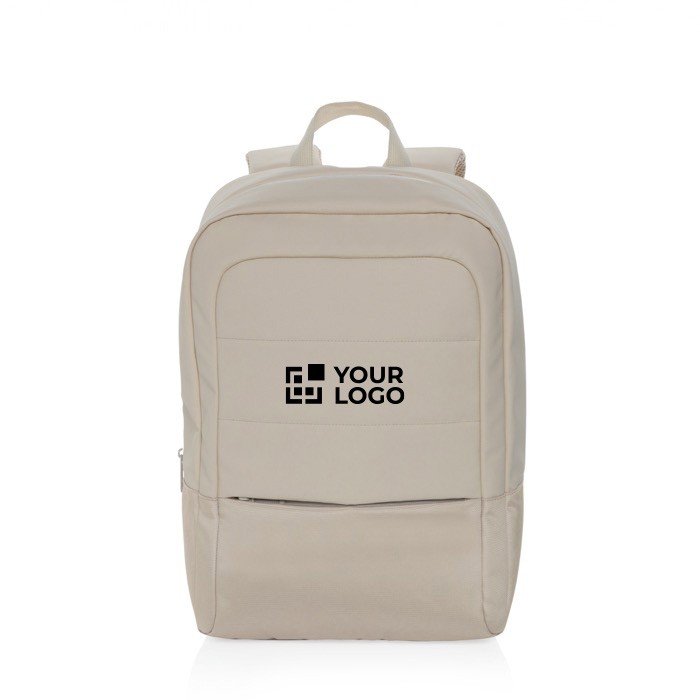 Mochila de RPET para PC con varios organizadores interiores 15,6” color beige vista de impresión Mochila de RPET para PC con varios organizadores interiores 15,6” color beige vista de impresión