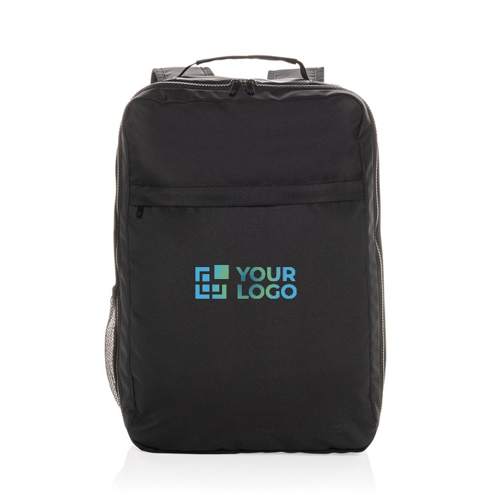 Mochila de RPET con bolsillo frontal para PC 15” Swiss Peak color negro vista de impresión Mochila de RPET con bolsillo frontal para PC 15” Swiss Peak color negro vista de impresión