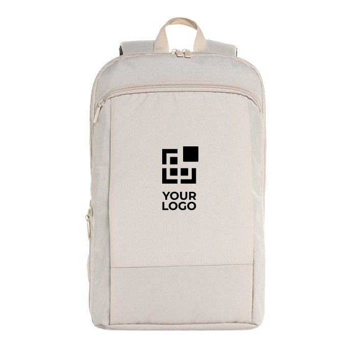 Mochila ultradelgada en RPET con diseño expandible 15.6” color beige vista de impresión