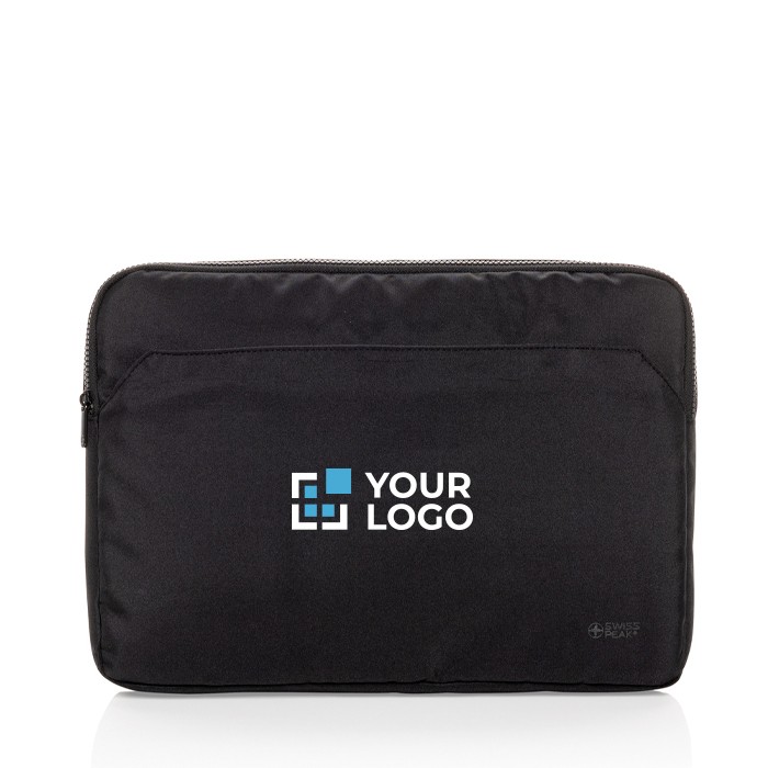Funda de RPET con forro y bolsillo frontal Swiss Peak PC 15,6” color negro vista de impresión Funda de RPET con forro y bolsillo frontal Swiss Peak PC 15,6” color negro vista de impresión