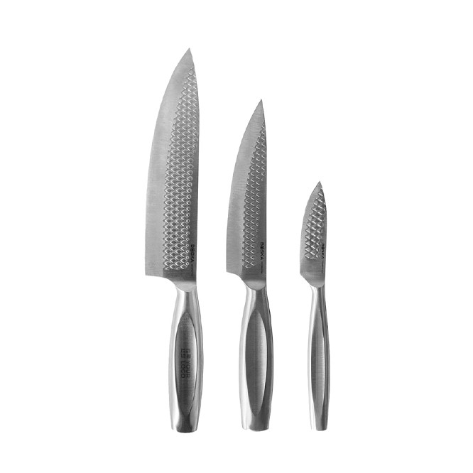Set de cuchillos de lujo de cocina de acero inoxidable Boska color plateado brillante vista de impresión Set de cuchillos de lujo de cocina de acero inoxidable Boska color plateado brillante vista de impresión