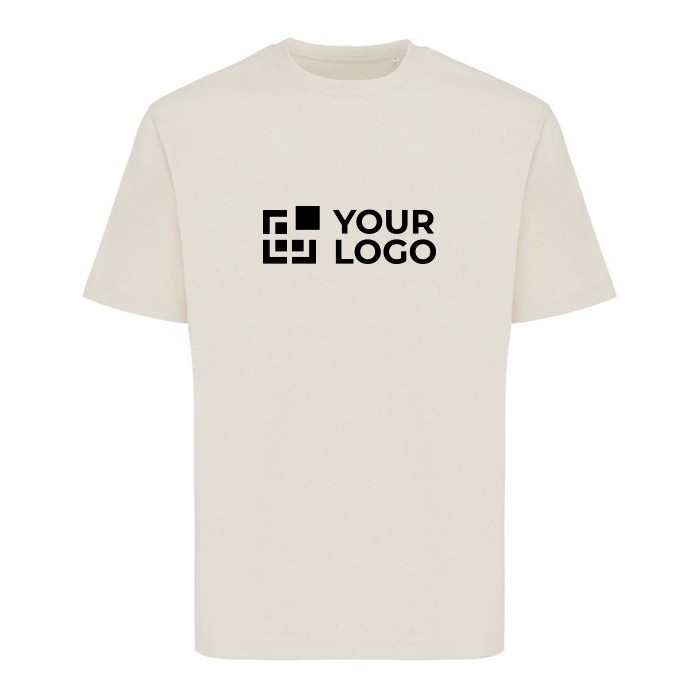 Camiseta de algodón reciclado unisex modern fit 220 g/m2 IQONIQ Nikko color beige vista de impresión