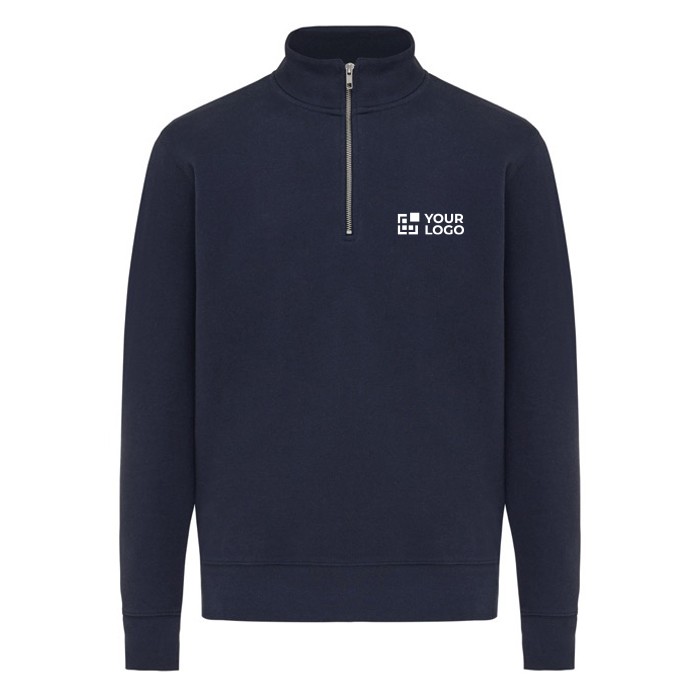 Jersey de media cremallera algodón reciclado modern fit 300 g/m2 Iqoniq Elgon color azul marino vista de impresión