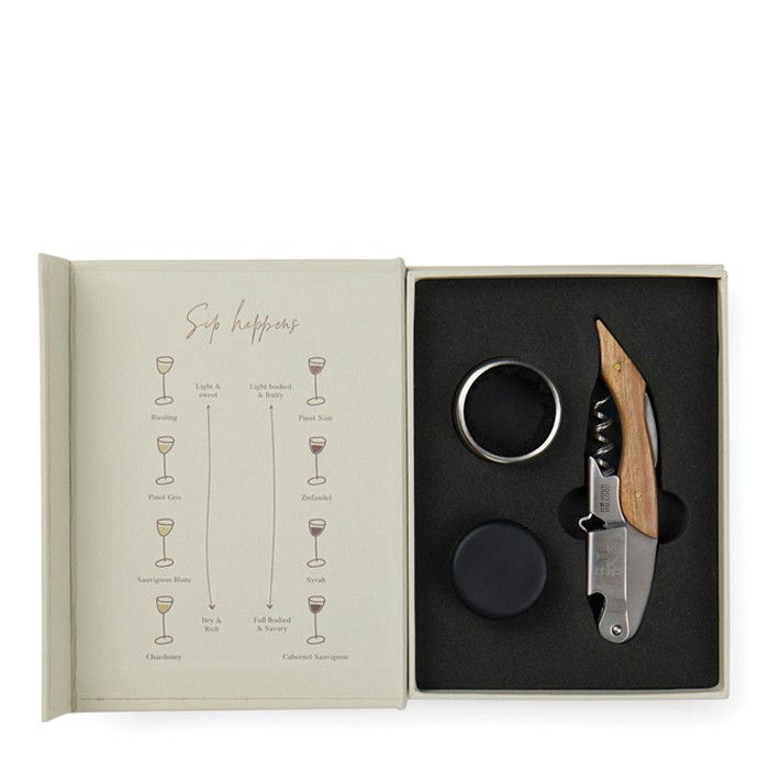 Set de vino con caja de regalo que asemeja un libro clásico color blanco roto vista de impresión Set de vino con caja de regalo que asemeja un libro clásico color blanco roto vista de impresión