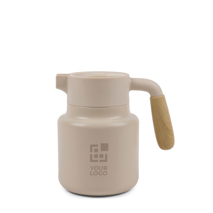 Jarra térmica de acero inoxidable reciclado con tapa antigoteo 1,2L color beige vista de impresión Jarra térmica de acero inoxidable reciclado con tapa antigoteo 1,2L color beige vista de impresión