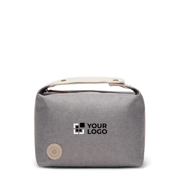 Neceser de poliéster reciclado con bolsillo interior con asa color gris vista de impresión Neceser de poliéster reciclado con bolsillo interior con asa color gris vista de impresión
