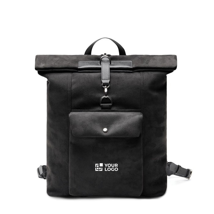 Mochila en piel sintética con diseño moderno y cierre seguro 15” color negro vista de impresión