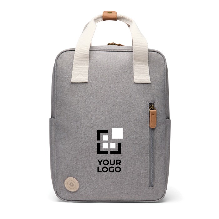 Mochila de viaje ecológica con compartimento lateral para botella color gris vista de impresión Mochila de viaje ecológica con compartimento lateral para botella color gris vista de impresión