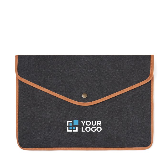 Funda para portátil de lona reciclada con bordes de color 16” color azul marino vista de impresión Funda para portátil de lona reciclada con bordes de color 16” color azul marino vista de impresión