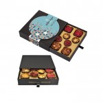 Cofre de 12 chocolates premium semi envueltos con 4 sabores distintos color negro