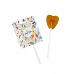 Piruleta original en forma de corazón con envase personalizable color naranja