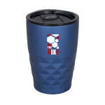 Vaso térmico con formas geométricas color azul con logo