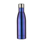 Botella con acabado iridiscente color azul vista delantera