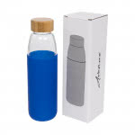 Botella de cristal con funda de silicona color azul