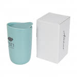 Vaso de cerámica de doble pared color turquesa con logo