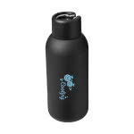 Botella de viaje con aro metálico color negro con logo