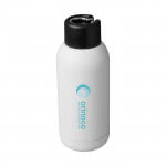 Botella de viaje con aro metálico color blanco con logo