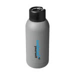 Botella de viaje con aro metálico color gris con logo
