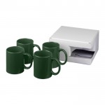 Conjunto de 4 tazas corporativas en caja color verde oscuro