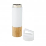 Botella termo con detalle de bambú y asa color blanco segunda vista