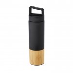 Botella termo con detalle de bambú y asa color negro tercera vista