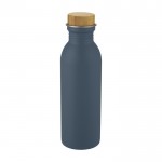Botella de acero con tapa de bambú color azul petróleo