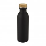 Botella de acero con tapa de bambú color negro