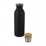 Botella de acero con tapa de bambú color negro segunda vista