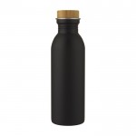 Botella de acero con tapa de bambú color negro segunda vista frontal