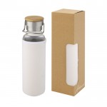 Botella de vidrio borosilicatado con funda color blanco