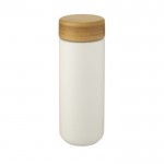 Vaso de cerámica con tapa de bambú color blanco tercera vista