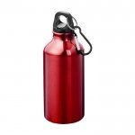 Botella de aluminio reciclado de acabado mate con mosquetón 400ml color rojo